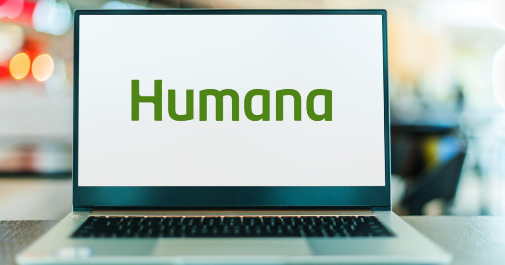 POZNAN, POL - JAN 23, 2024: Laptop computer displaying logo of Humana, a health insurance company based in Louisville, Kentucky, USA